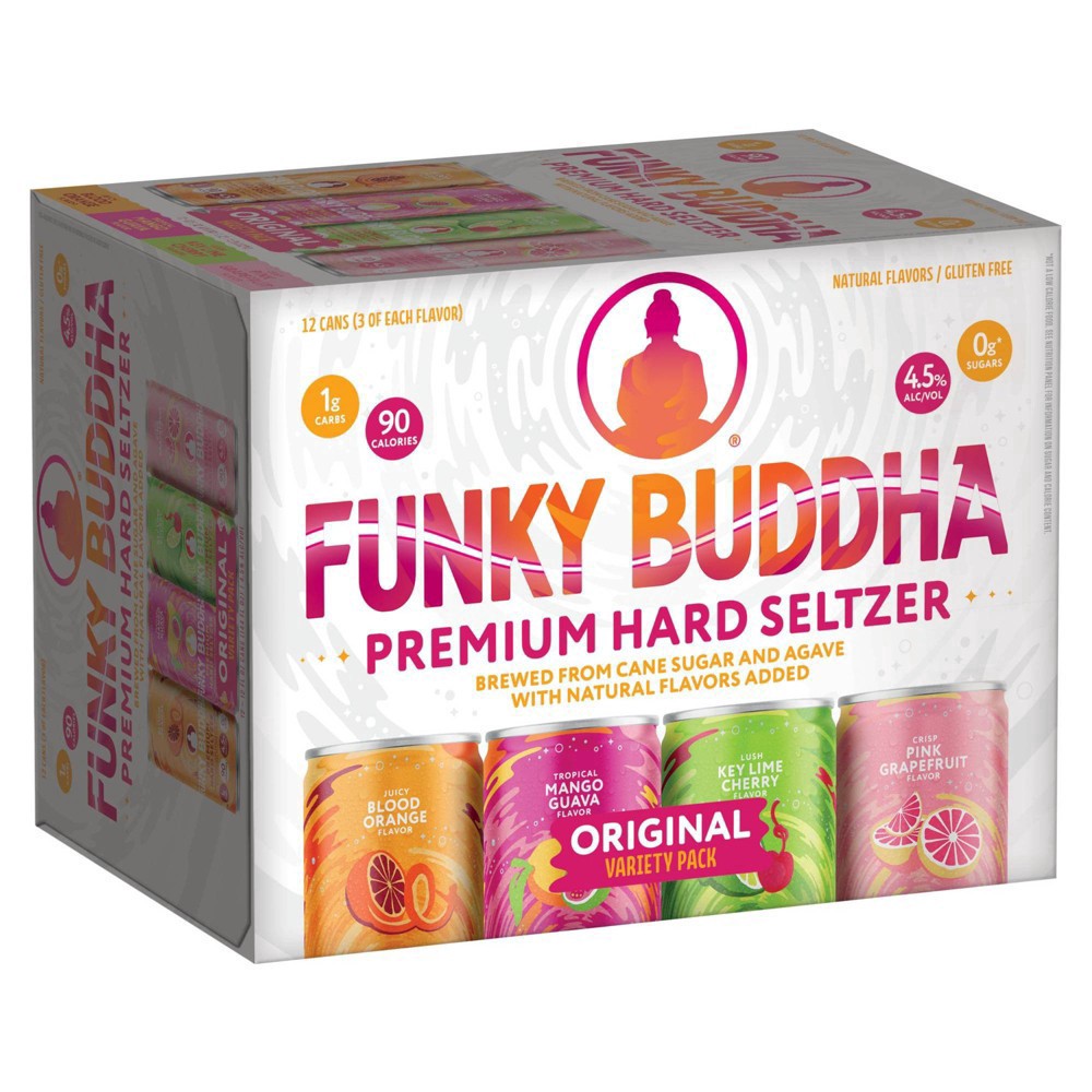 slide 9 of 13, Funky Buddha Premium Hard Seltzer Funklightened Variety Pack, 12 pk 12 fl oz Cans, 4.5% ABV, 144 fl oz