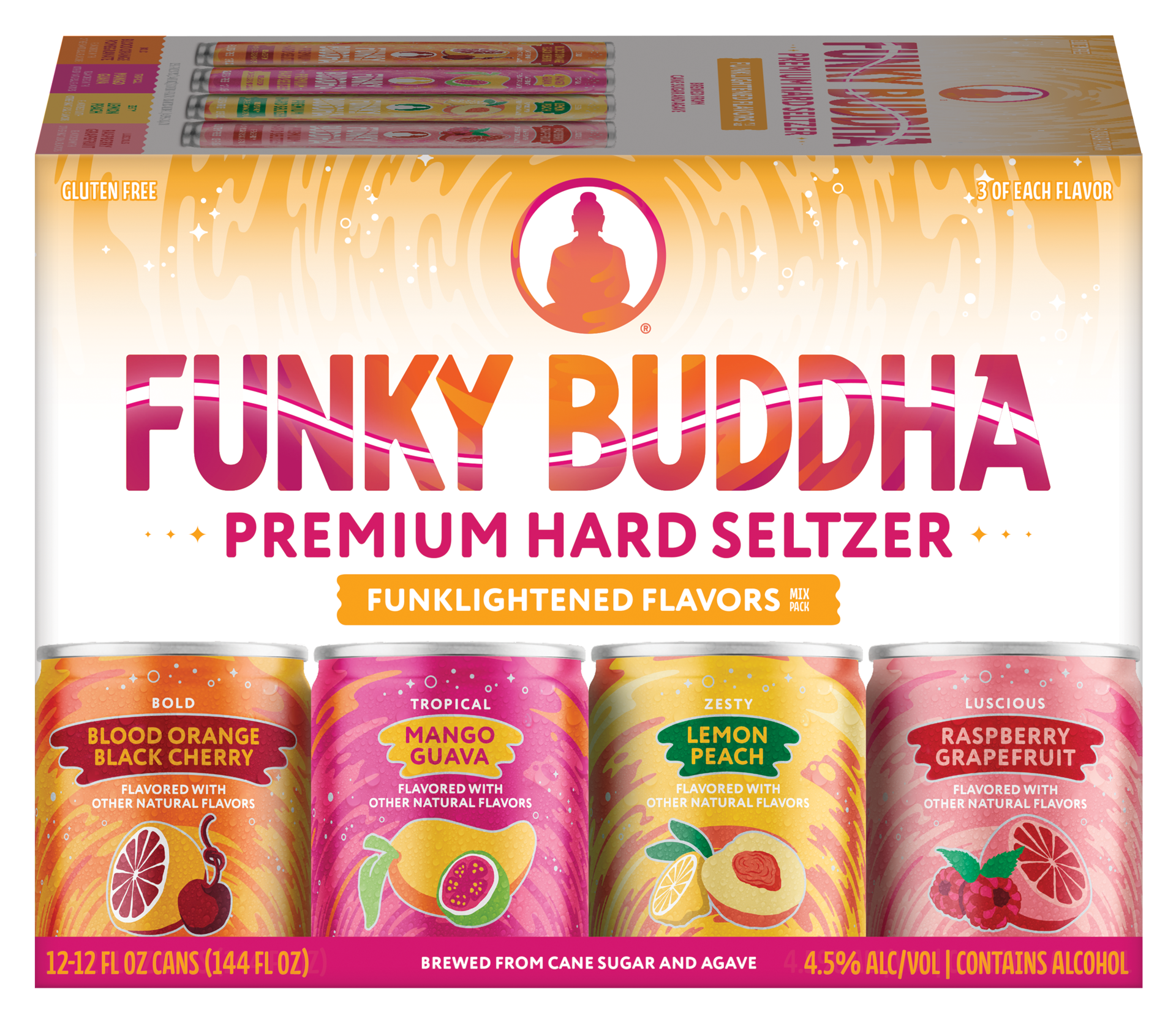 slide 1 of 13, Funky Buddha Premium Hard Seltzer Funklightened Variety Pack, 12 pk 12 fl oz Cans, 4.5% ABV, 144 fl oz