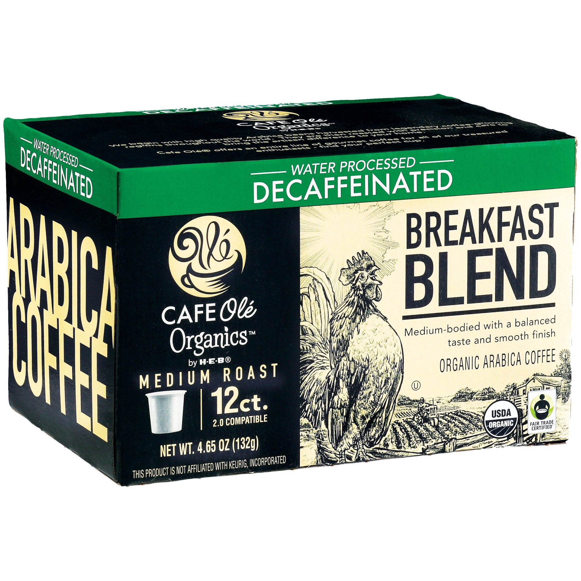 slide 1 of 1, H-B Cafe Ole Organics Breakfast Blended Medium Roast Decaf Single Serve Coffee Cups- 12 ct, 12 ct