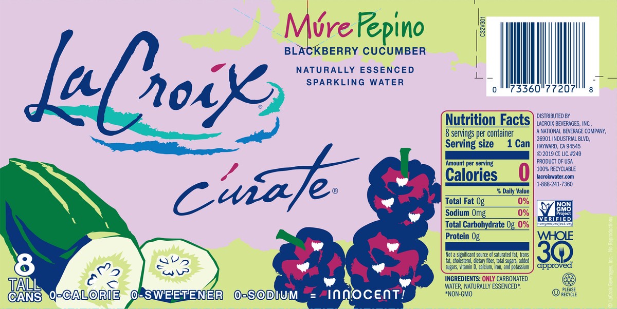 slide 4 of 8, La Croix Sparking Water / Mure Pepino / Blackberry Cucumber - 96 fl oz, 8 ct; 12 fl oz