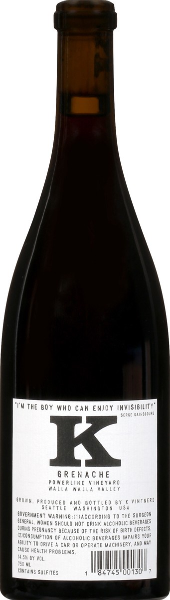 slide 6 of 9, K 2017 Walla Walla Valley Powerline Vineyard Grenache 750 ml, 750 ml