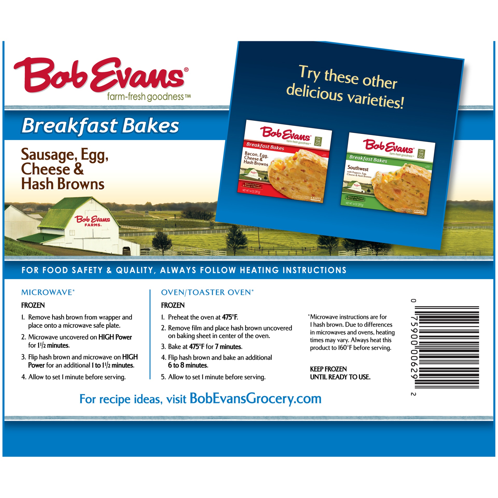 slide 6 of 8, Bob Evans Sausage Egg Cheese & Hash Browns Breakfast Bakes, 14 oz