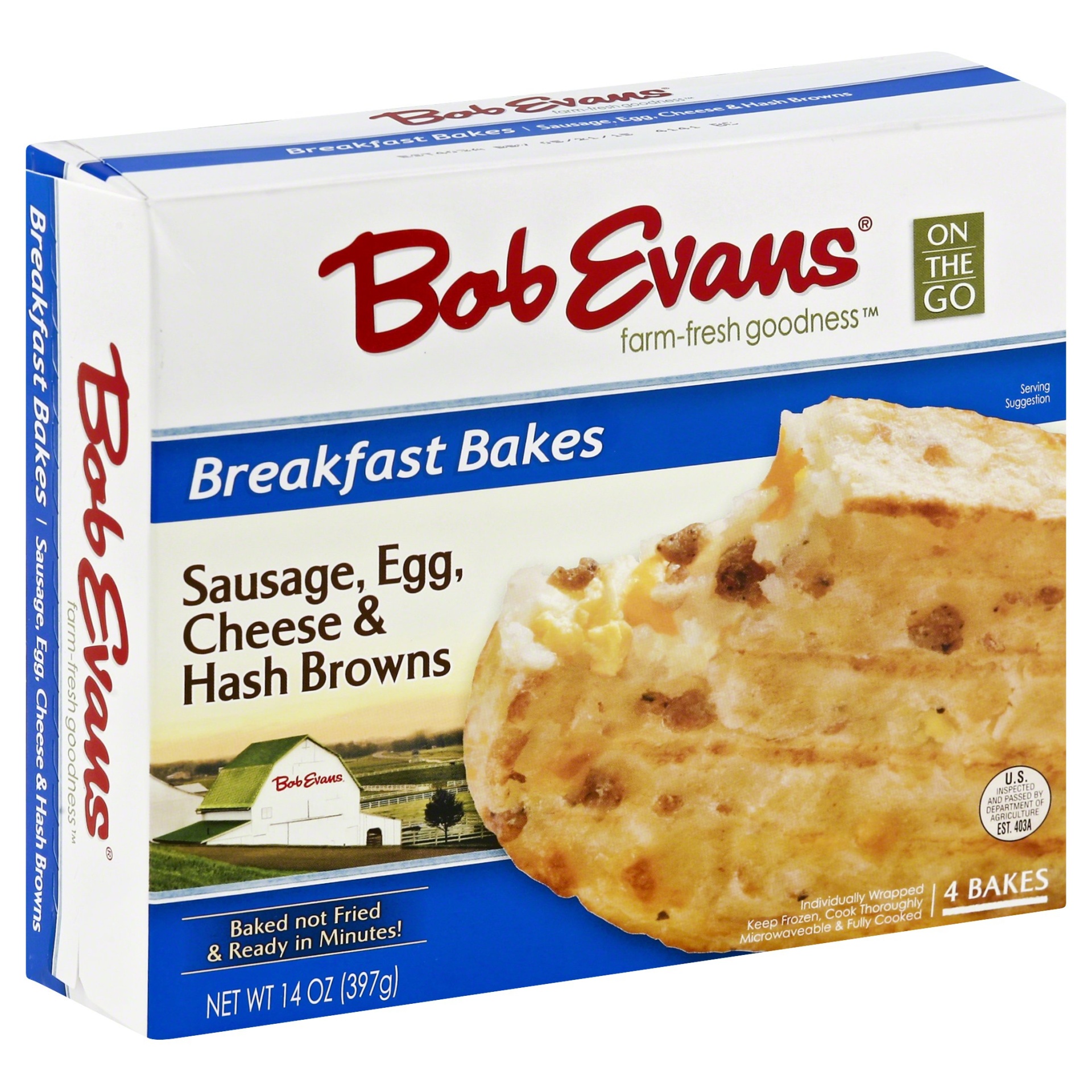 slide 1 of 8, Bob Evans Sausage Egg Cheese & Hash Browns Breakfast Bakes, 14 oz