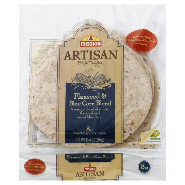 slide 1 of 1, Mission Tortillas, Artisan Style, Flaxseed & Blue Corn Blend, 10.4 oz