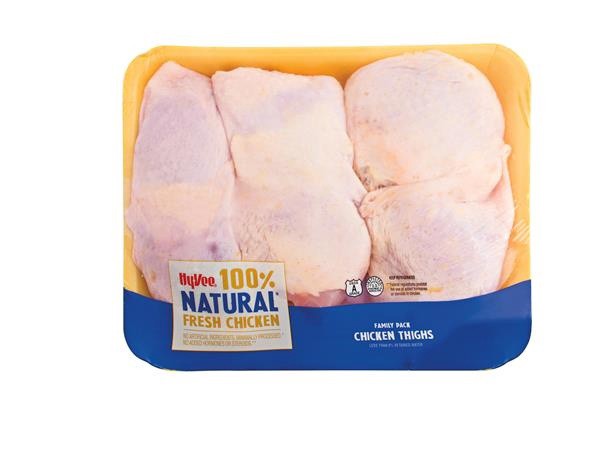 slide 1 of 1, Hy-Vee 100% Natural Chicken Thighs Value Pack, per lb