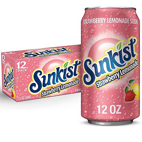 slide 1 of 1, Sunkist Strawberry Lemonade Soda Cans - 12-12 Fl. Oz., 144 fl oz