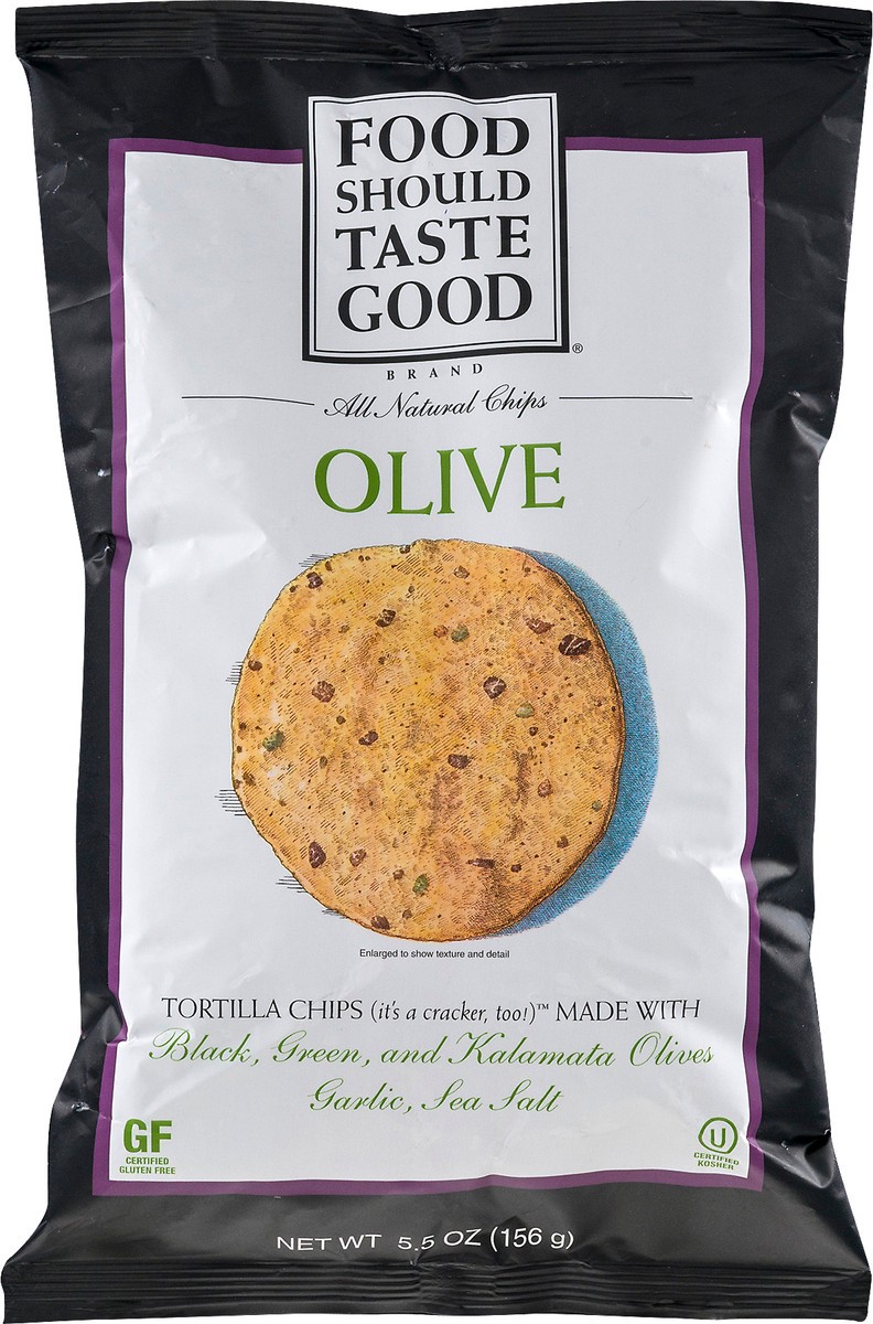 slide 3 of 10, Food Should Taste Good Olive Tortilla Chips 5.5 oz, 6 oz