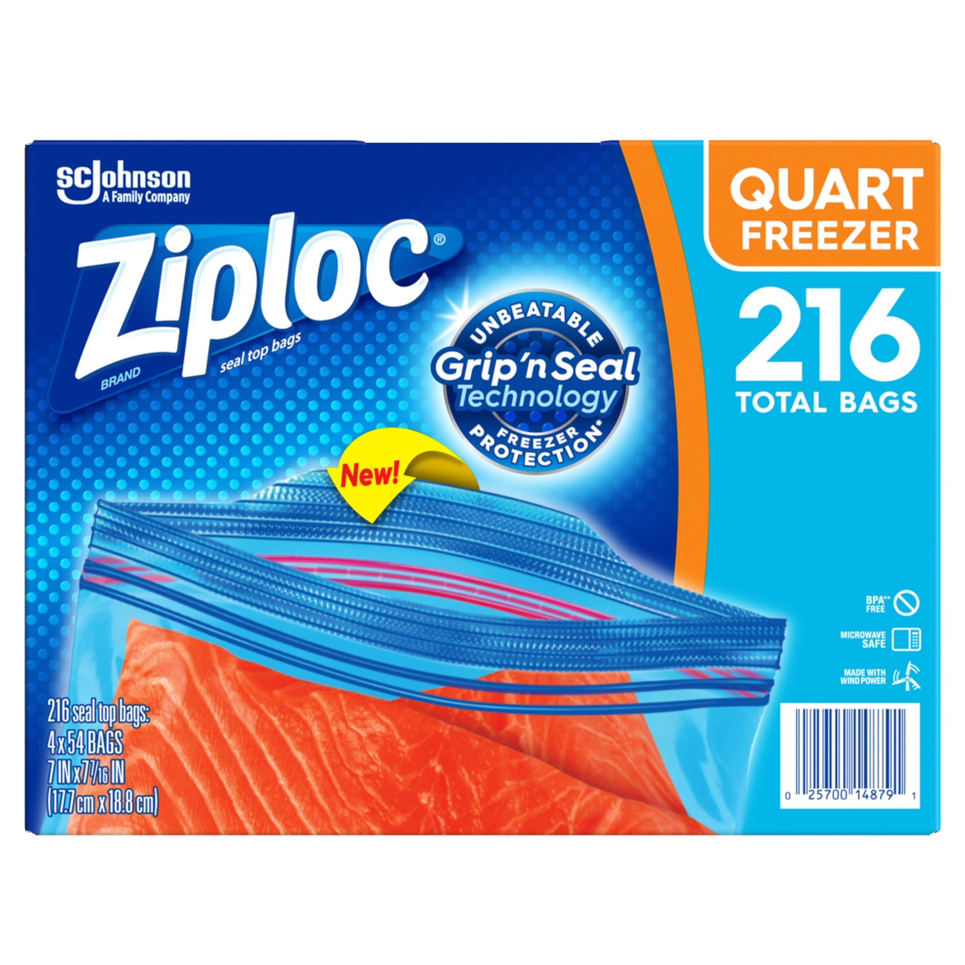 slide 1 of 2, Ziploc Double Zipper Quart Freezer Bags, 4 pk; 54 ct