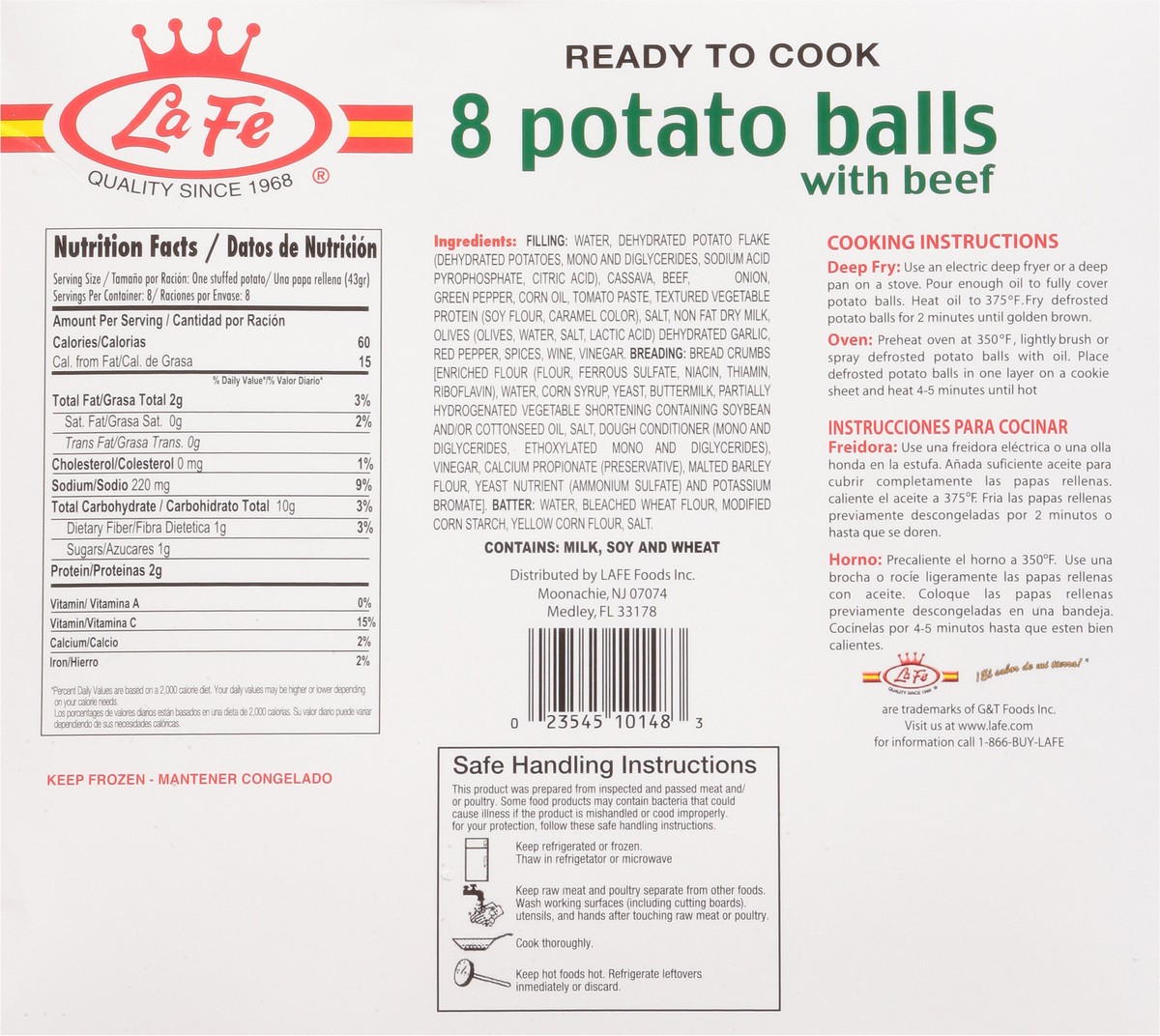 slide 7 of 13, La Fe Potato Balls with Beef 8 ea, 8 ct