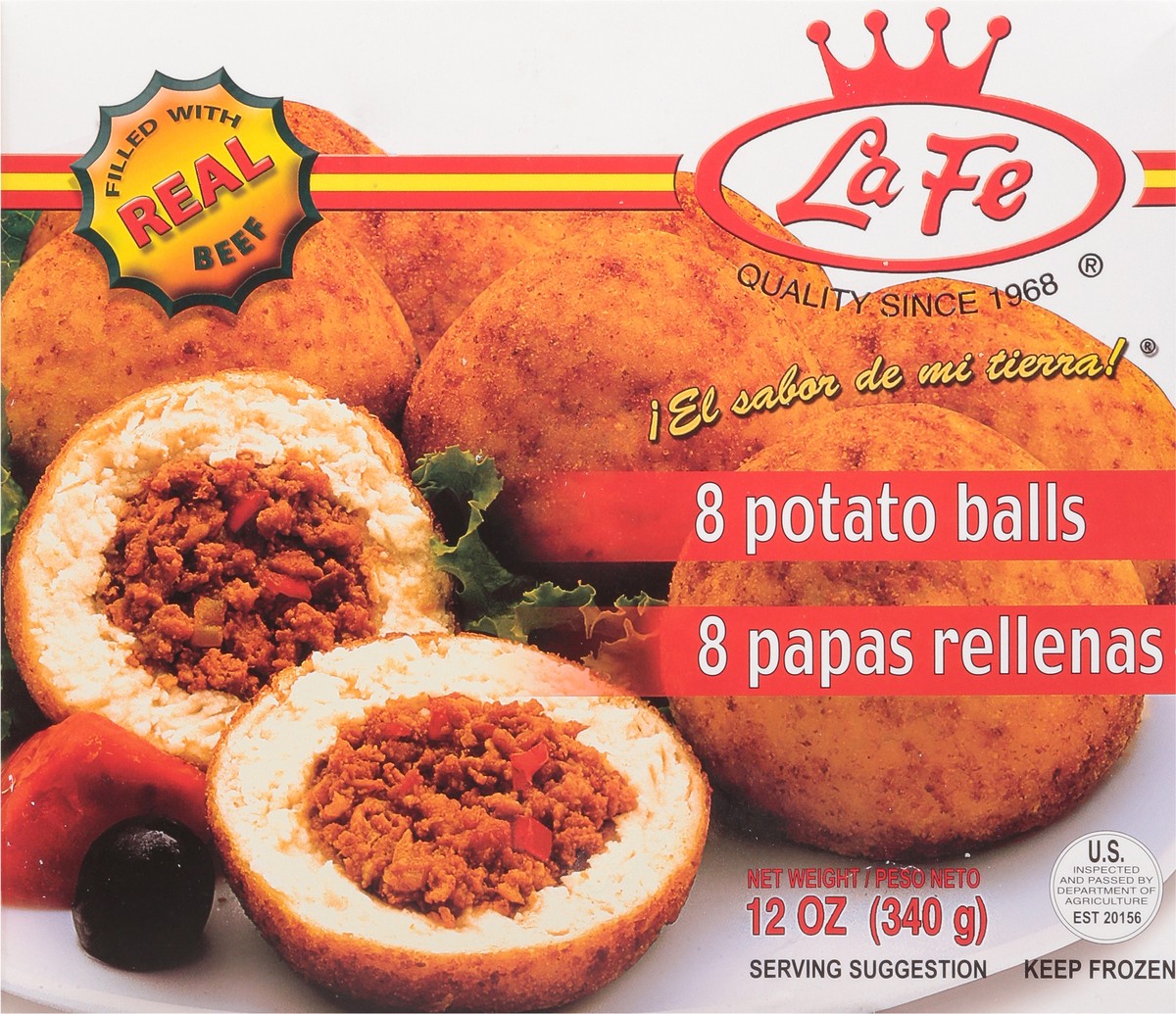 slide 10 of 13, La Fe Potato Balls with Beef 8 ea, 8 ct