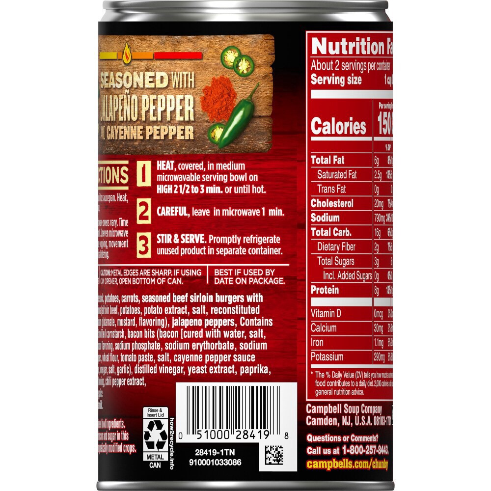 slide 14 of 17, Campbell's Campbell''s Chunky Soup, Spicy Sirloin Burger Soup, 18.8 oz Can, 18.8 oz