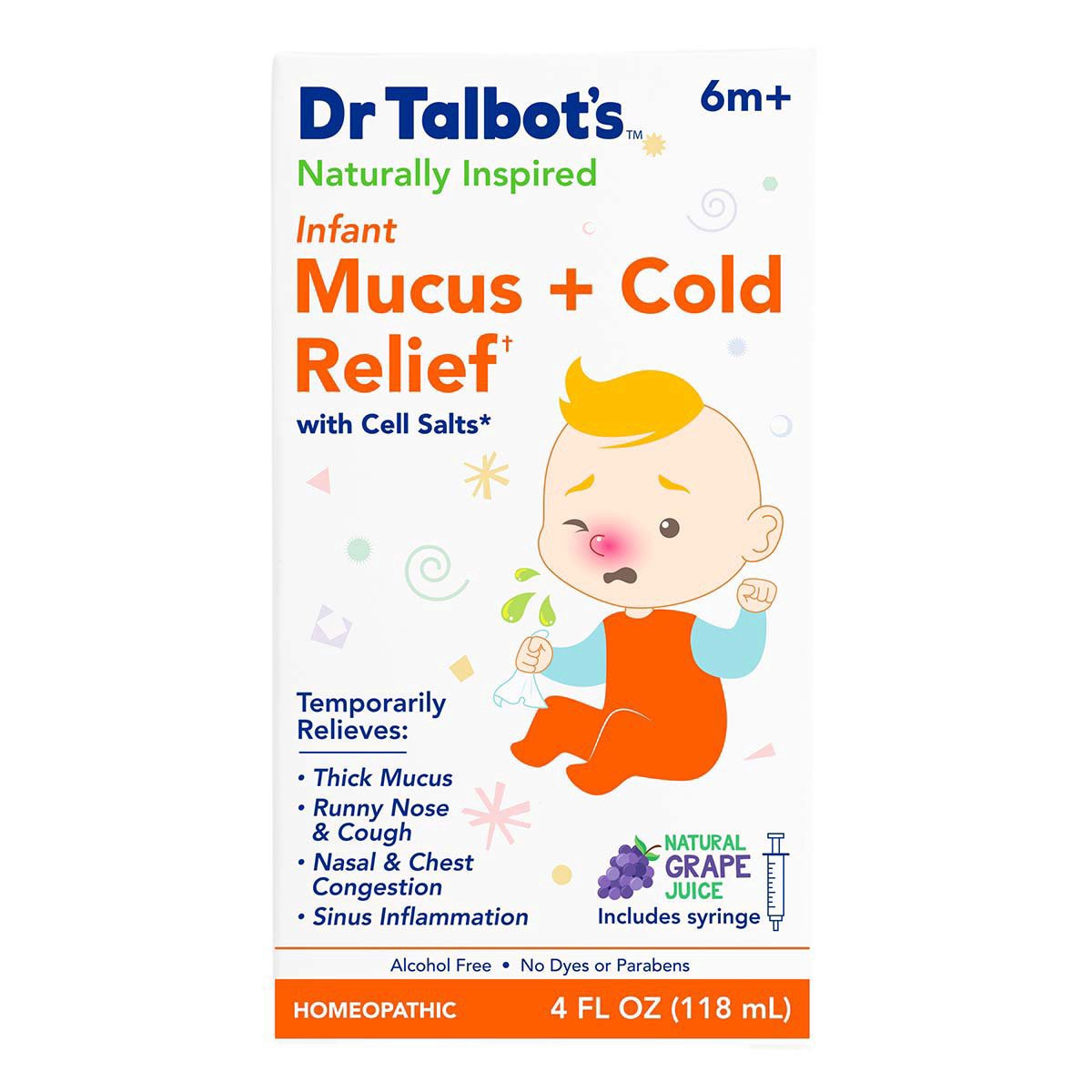 slide 1 of 3, Dr. Talbot's 6m+ Infant Natural Grape Juice Mucus + Cold Relief with Cell Salts 4 fl oz, 4 fl oz