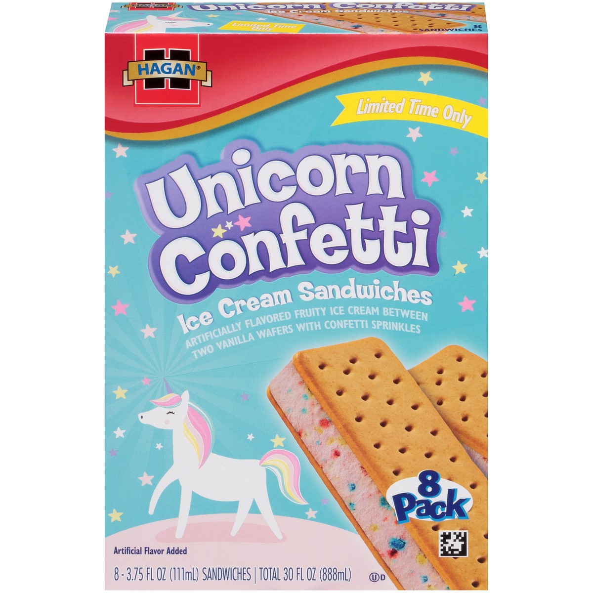 slide 1 of 10, Hagan Unicorn Confetti Ice Cream Sandwiches 8 ct Box, 30 fl oz