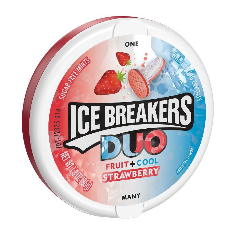 slide 1 of 6, Ice Breakers Duo Strawberry Sugar Free Mint Candies, 1.3 oz