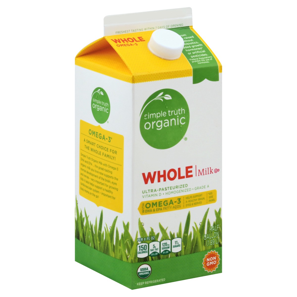 slide 2 of 5, Simple Truth Organic Whole Milk With Dha Omega-3, 1/2 gal