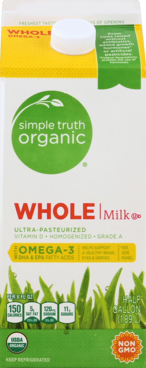 slide 1 of 5, Simple Truth Organic Whole Milk With Dha Omega-3, 1/2 gal