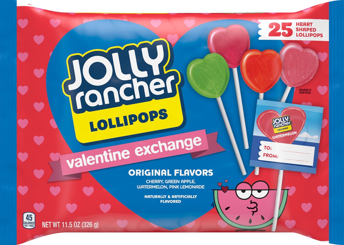 slide 2 of 7, Jolly Rancher Heart Shaped Valentine Exchange Original Flavors Lollipops 25 ea, 25 ct