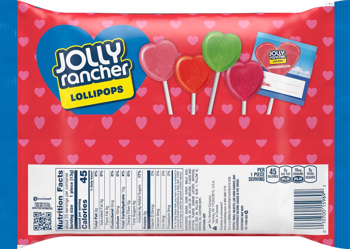 slide 5 of 7, Jolly Rancher Heart Shaped Valentine Exchange Original Flavors Lollipops 25 ea, 25 ct