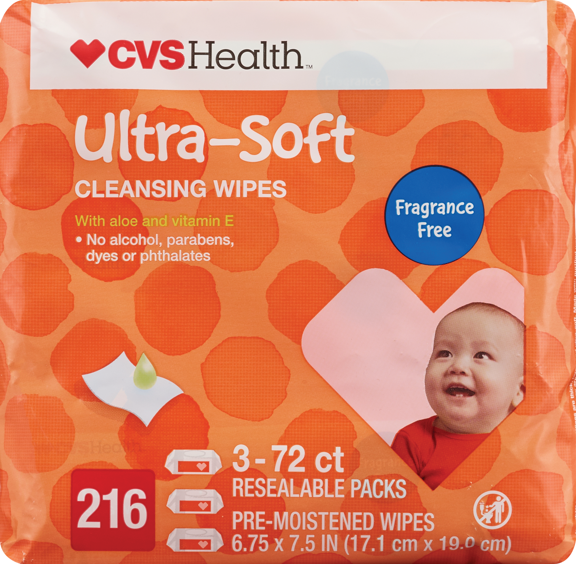 slide 1 of 1, CVS Health Ultra Soft Cleansing Wipes Solo Softpak, Unscented, 3 Pack, 216Ct, 1 ct