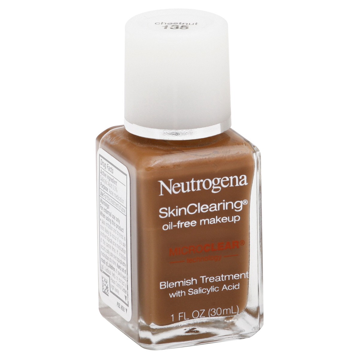 slide 4 of 9, Neutrogena SkinClearing Oil-Free Acne and Blemish Fighting Liquid Foundation with.5% Salicylic Acid Acne Medicine, Shine Controlling Makeup for Acne Prone Skin, 135 Chestnut, 1 fl. oz, 1 fl oz