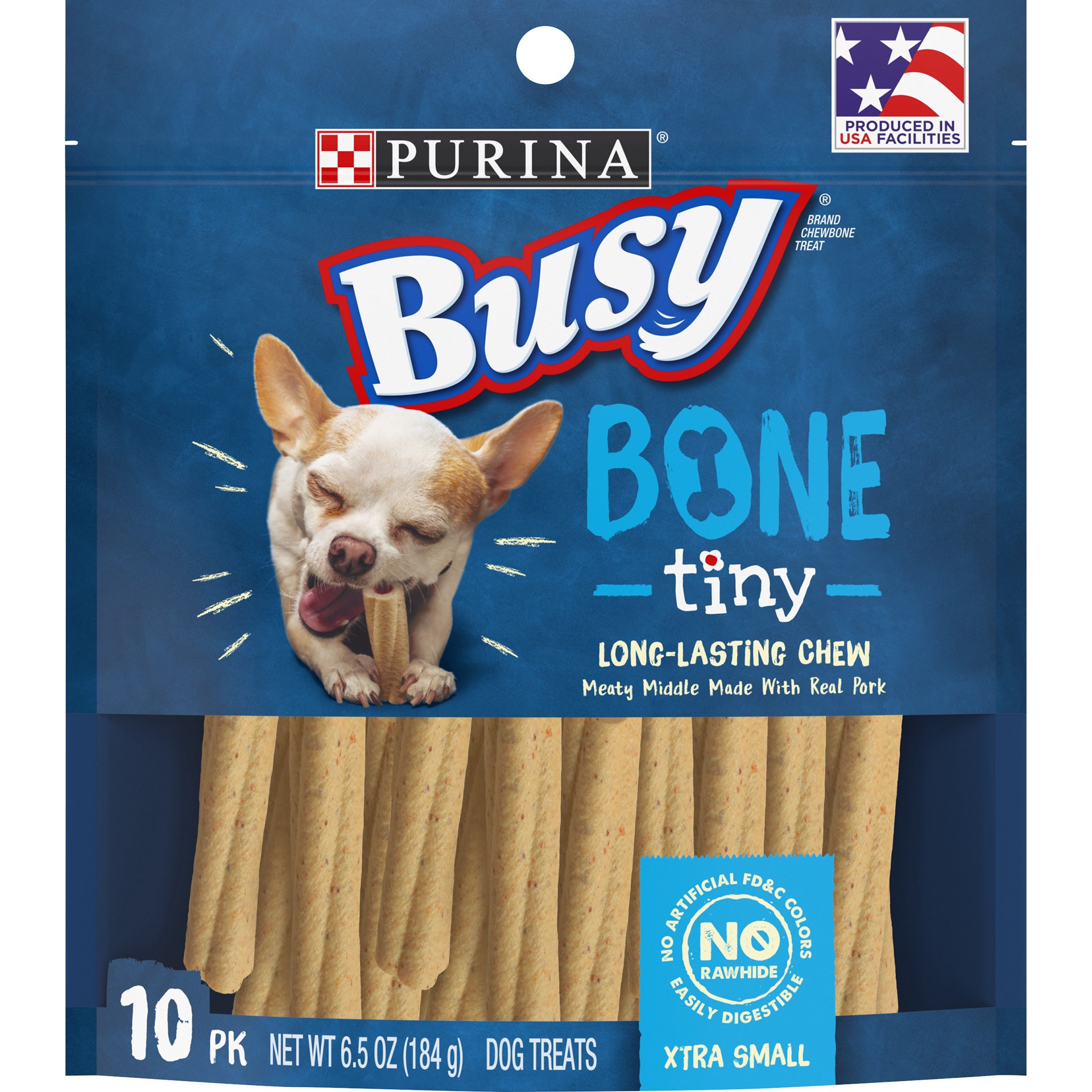 slide 1 of 9, Busy Purina Busy Made in USA Facilities Toy Breed Dog Bones, Tiny, 6.5 oz