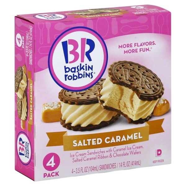 slide 1 of 6, Baskin-Robbins Baskin Robbins Ice Cream Sandwiches Salted Caramel, 4 ct; 14 oz