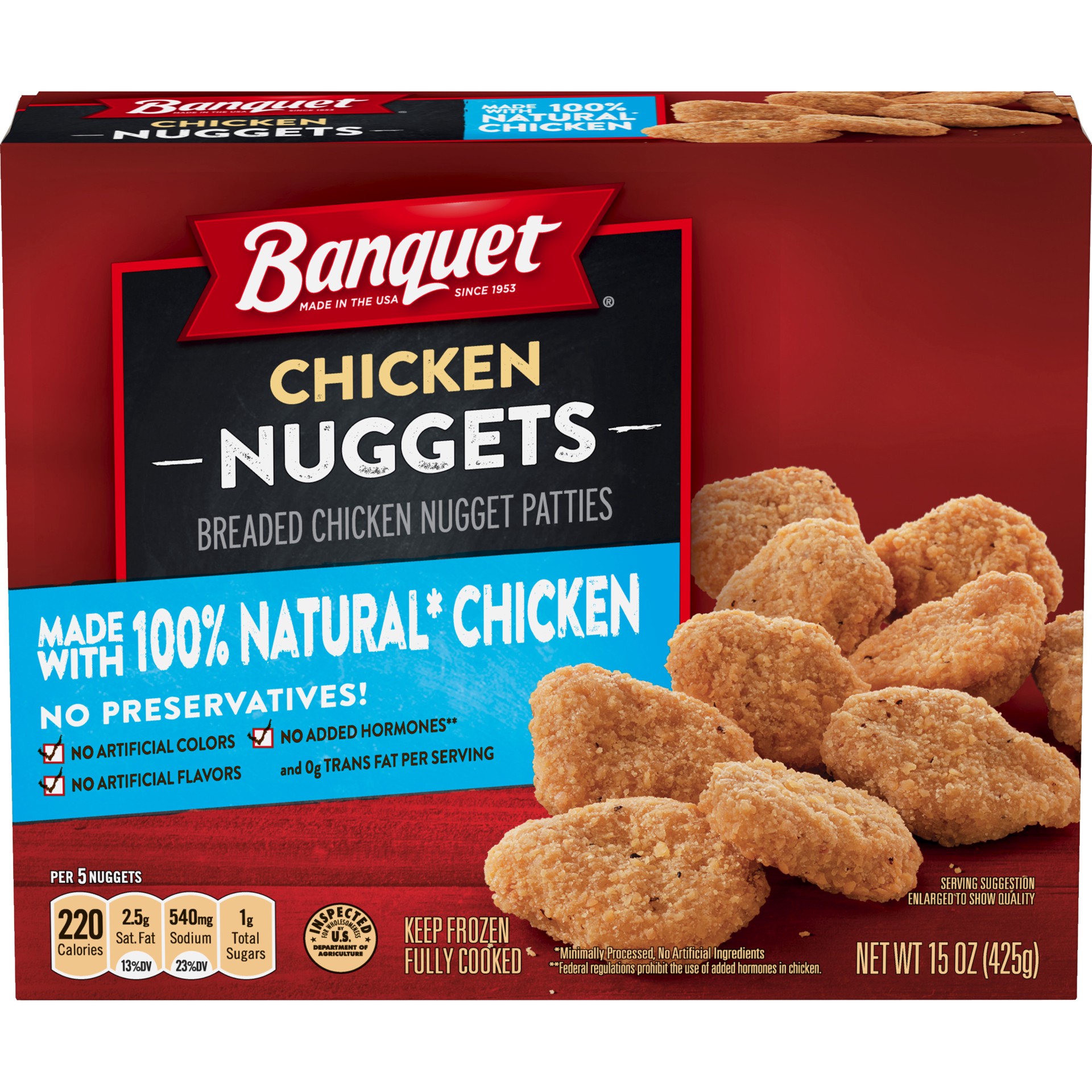 slide 1 of 2, BANQUET Frozen Chicken Nuggets Made With 100% Natural* Chicken, 15 oz., 15 oz