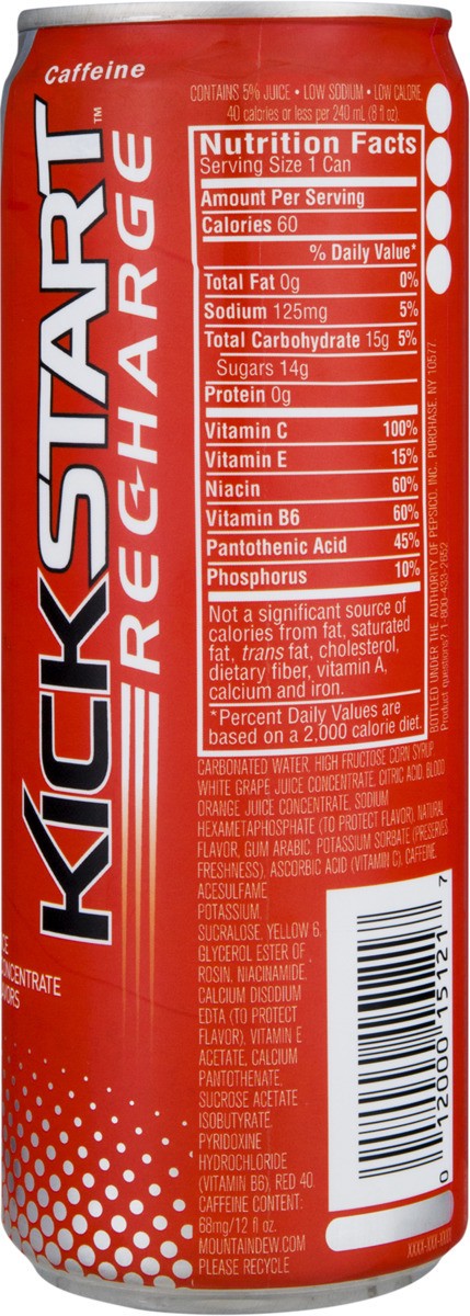 slide 7 of 7, Mountain Dew Kickstart Recharge Sparkling Juice Beverage Energizing Blood Orange Flavored - 12 oz, 12 oz