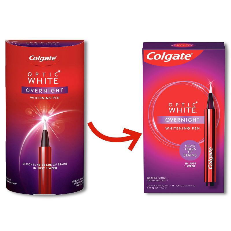 slide 2 of 8, Colgate Optic White Overnight Teeth Whitening Pen with 3% Hydrogen Peroxide Gel Treatment, 0.08 fl oz