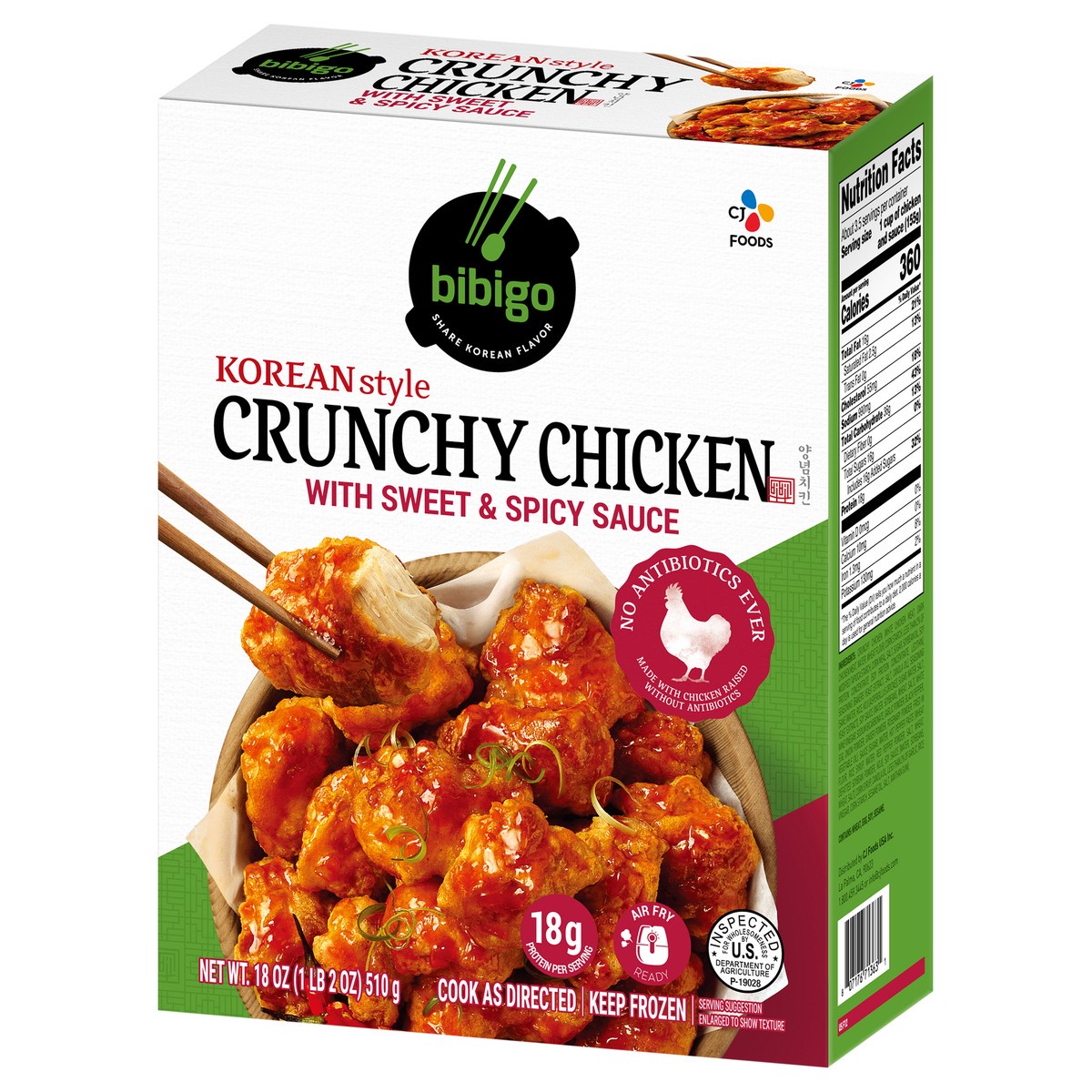 slide 3 of 9, Bibigo Korean Style Crunchy Chicken with Sweet & Spicy Sauce 18 oz. Box, 18 oz