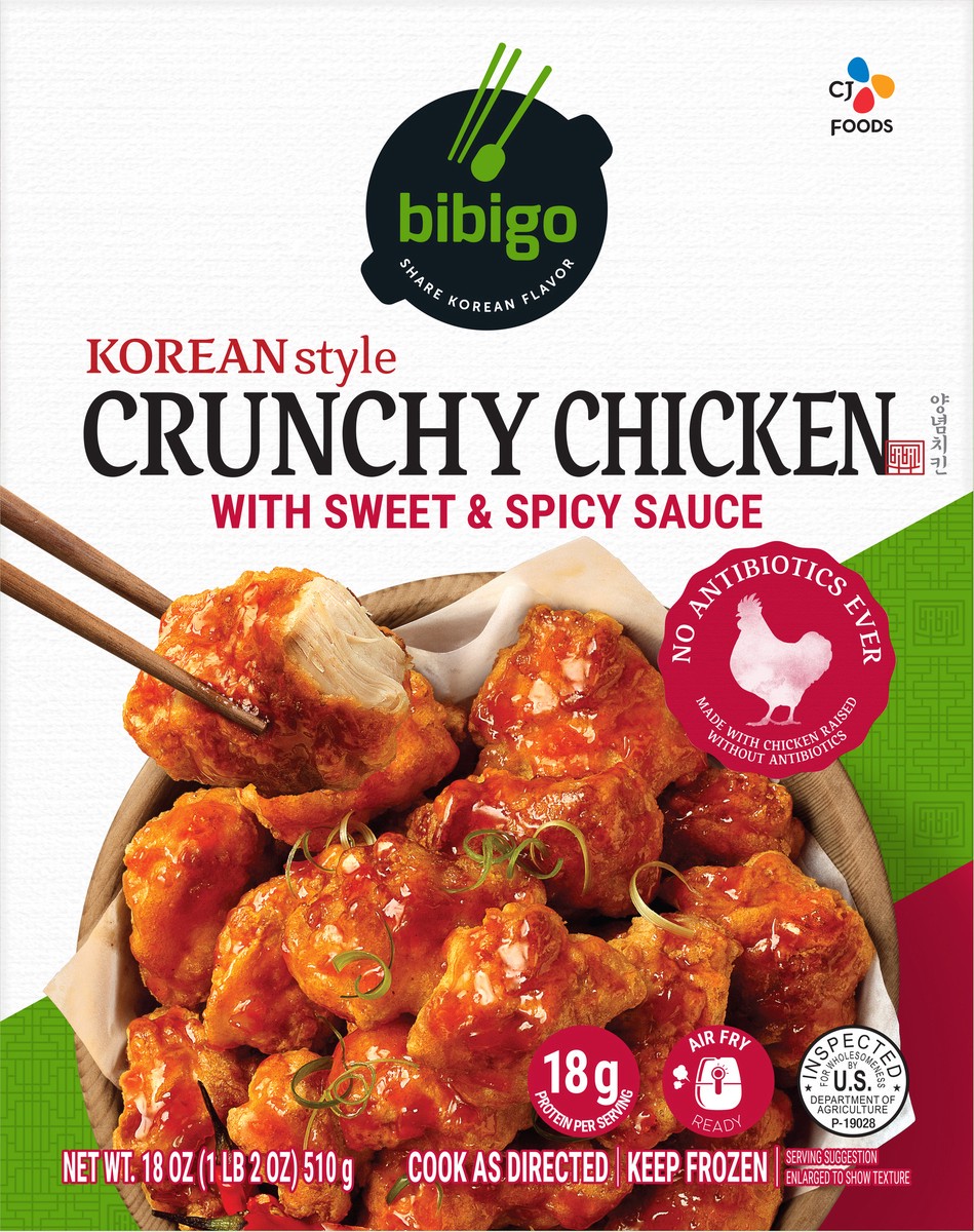 slide 6 of 9, Bibigo Korean Style Crunchy Chicken with Sweet & Spicy Sauce 18 oz. Box, 18 oz