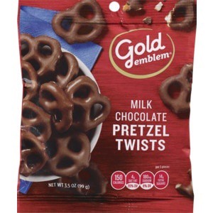 slide 1 of 1, Gold Emblem Pretzel Twists Milk Chocolate Covered (Bag), 3.5 oz
