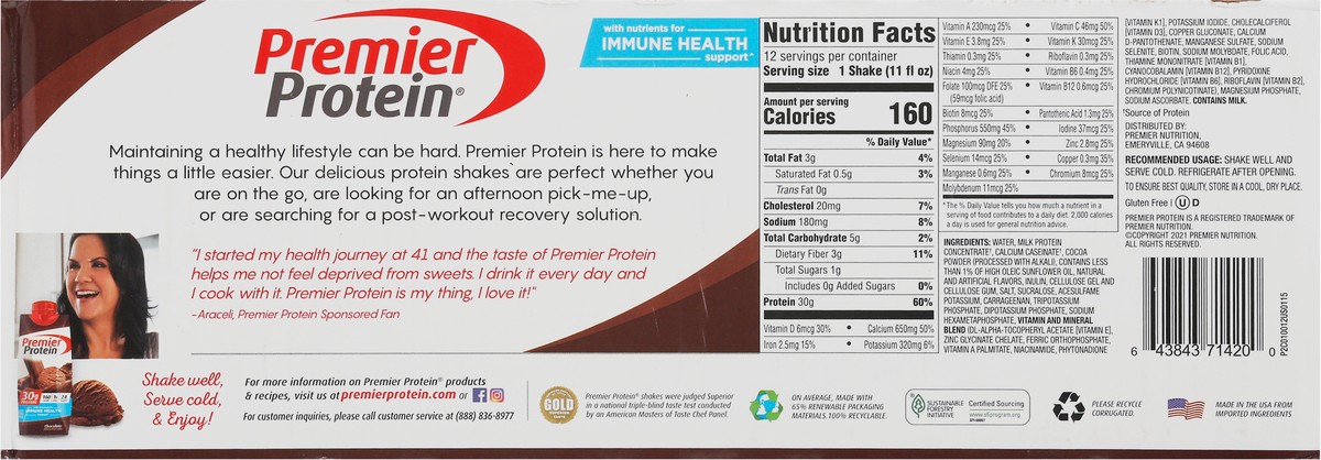 slide 7 of 13, Premier Protein Shake - Chocolate, 12 ct