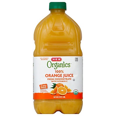 slide 1 of 1, H-E-B 100% Organics Orange Juice, 64 oz