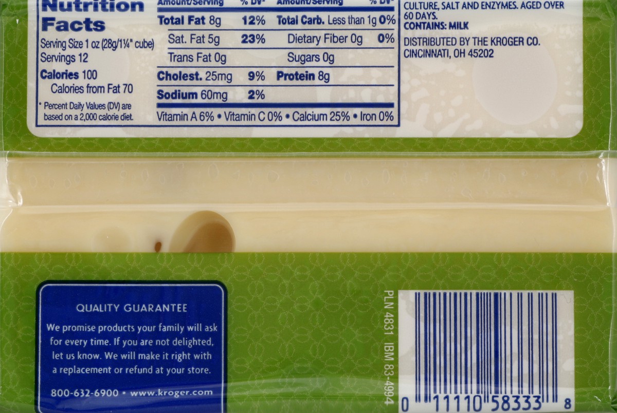 slide 4 of 6, Kroger Swiss Cheese Bar, 12 oz