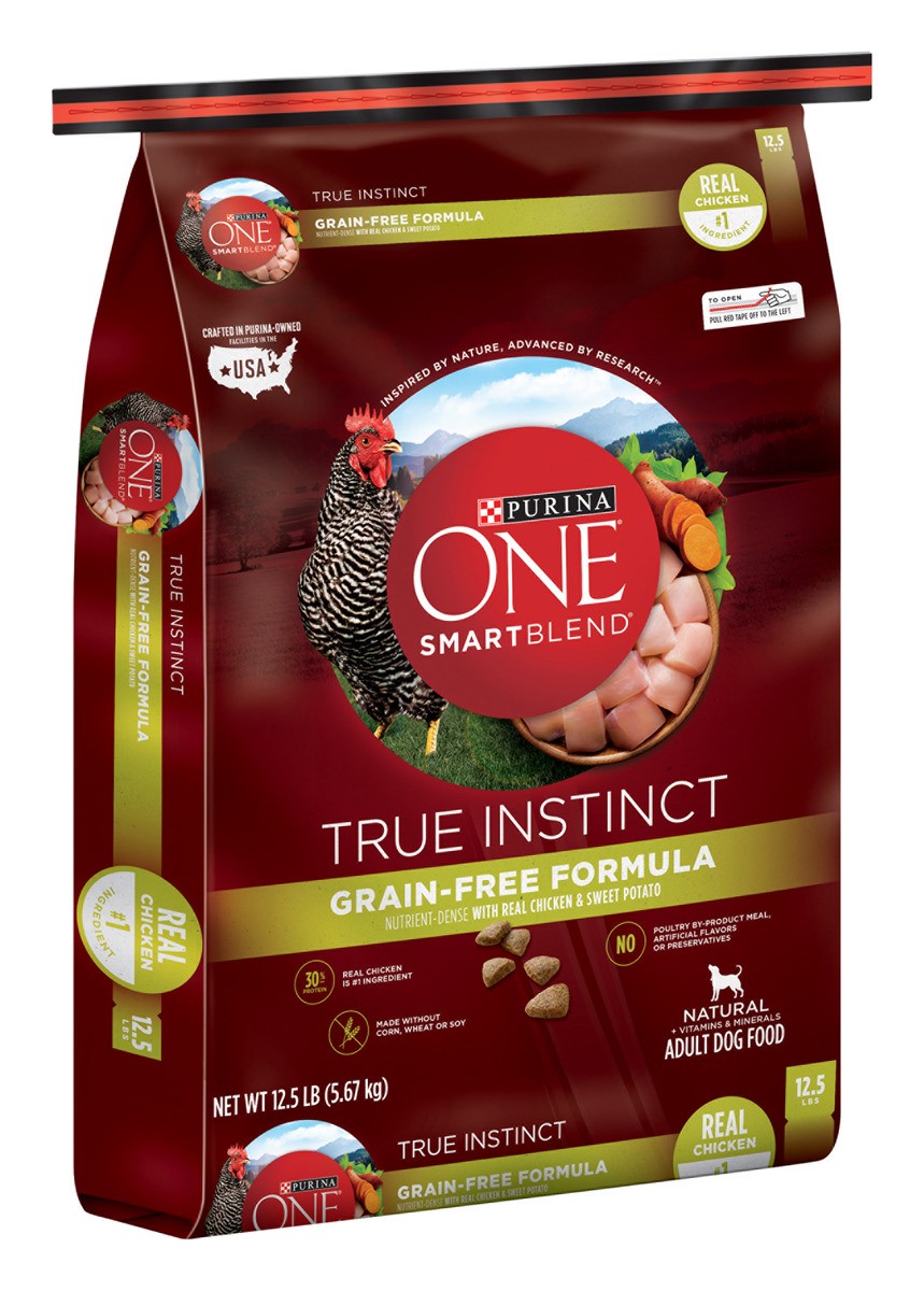 slide 10 of 11, Purina ONE Grain Free, Natural, High Protein Dry Dog Food, SmartBlend True Instinct Real Chicken, 12.50 lb