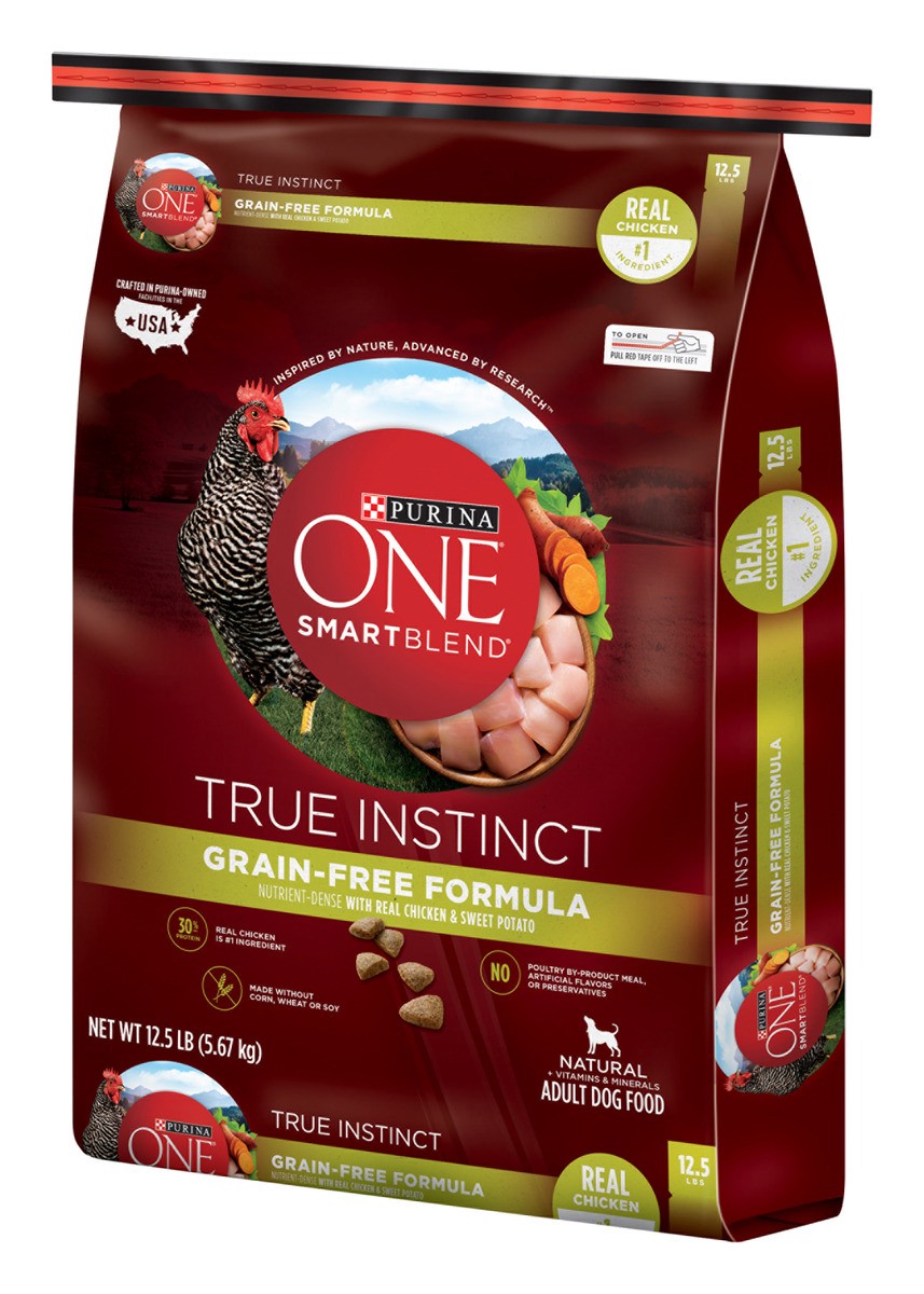 slide 9 of 11, Purina ONE Grain Free, Natural, High Protein Dry Dog Food, SmartBlend True Instinct Real Chicken, 12.50 lb