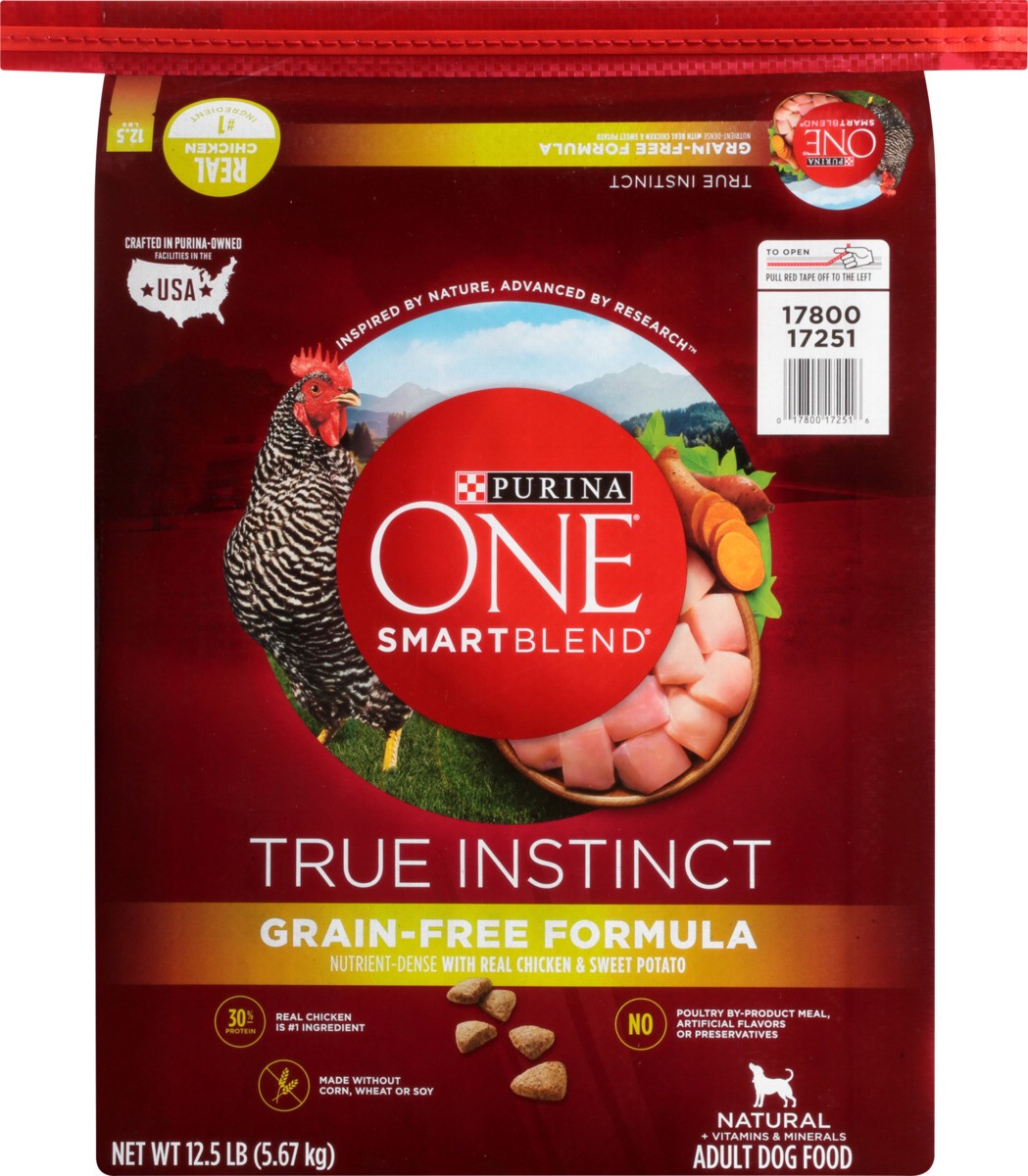 slide 8 of 11, Purina ONE Grain Free, Natural, High Protein Dry Dog Food, SmartBlend True Instinct Real Chicken, 12.50 lb