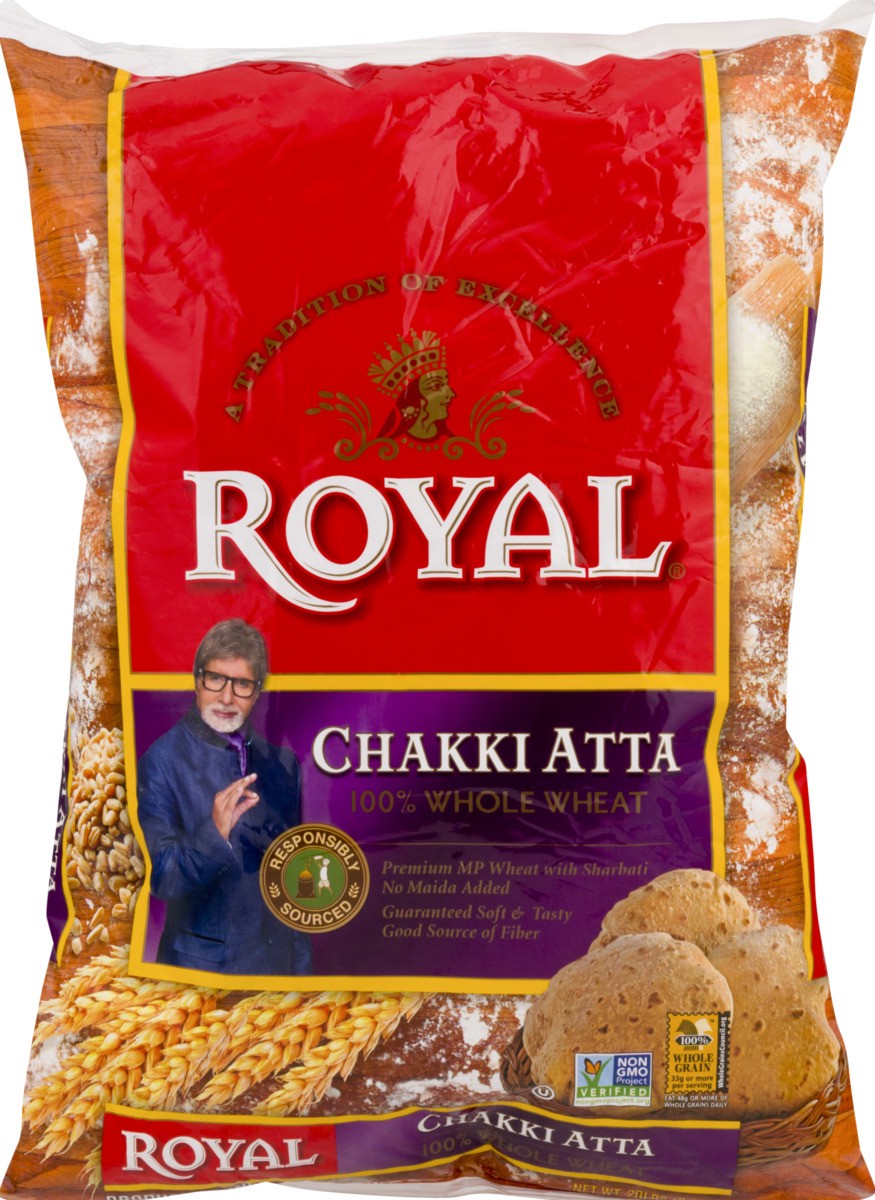 slide 8 of 9, Royal Chakki Atta 100% Whole Wheat, 20 lb