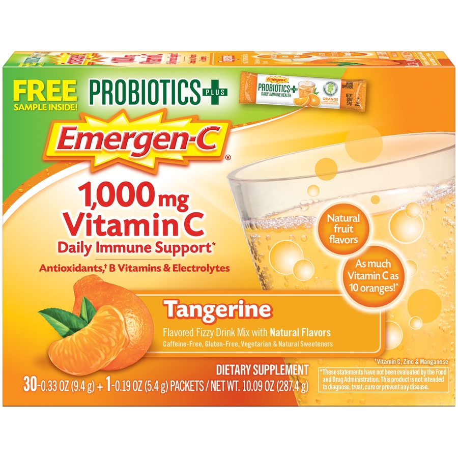 slide 1 of 1, Emergen-C Vitamin C Dietary Supplement Drink Mix - Tangerine, 30 ct