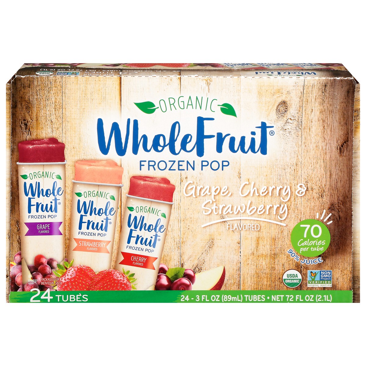 slide 1 of 12, Whole Fruit Organic Grape, Cherry & Strawberry Frozen Pop 24 - 3 fl oz Tubes, 24 ct