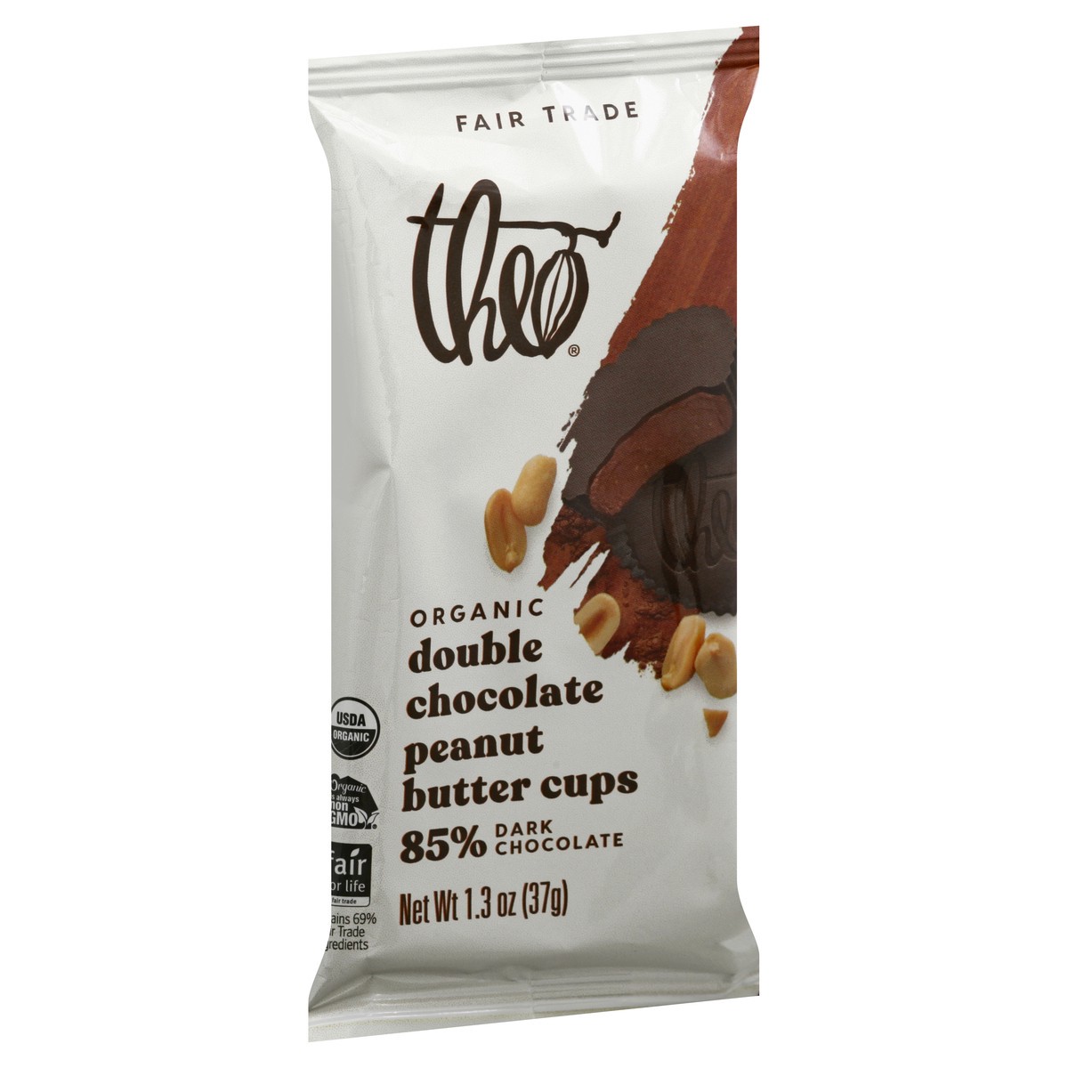 slide 2 of 12, Theo Chocolate Theo Peanut Butter Cups, Organic, Double Chocolate, 85% Dark Chocolate, 1.3 oz