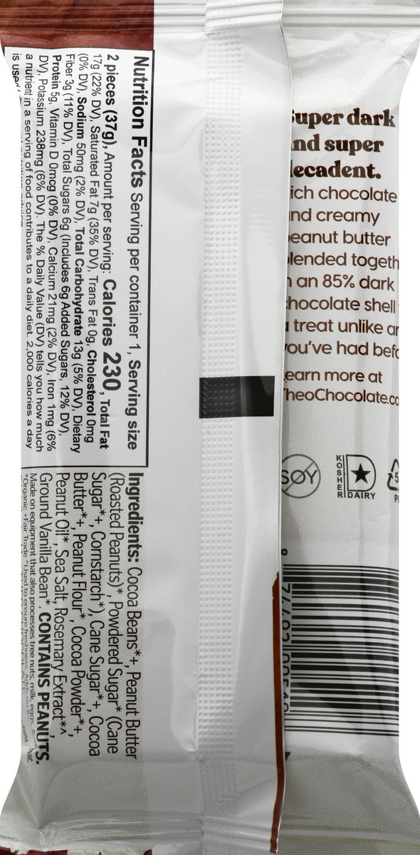 slide 10 of 12, Theo Chocolate Theo Peanut Butter Cups, Organic, Double Chocolate, 85% Dark Chocolate, 1.3 oz