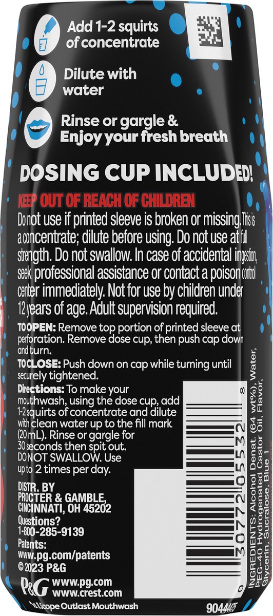 slide 3 of 5, Crest Scope Squeez Mouthwash Concentrate, Cool Peppermint Flavor, 50mL Bottle, Equal Uses up to 1L Bottle *vs 1L Scope Outlast Mouthwash, Squeez to Control the Strength, 1.69 fl oz