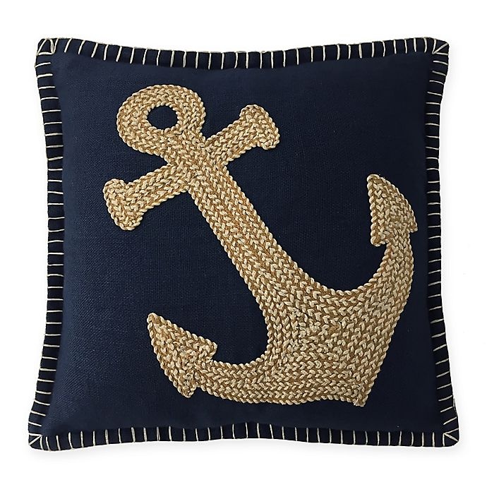 slide 1 of 2, Surya Embroidered Anchor Square Throw Pillow - Blue/Beige, 1 ct