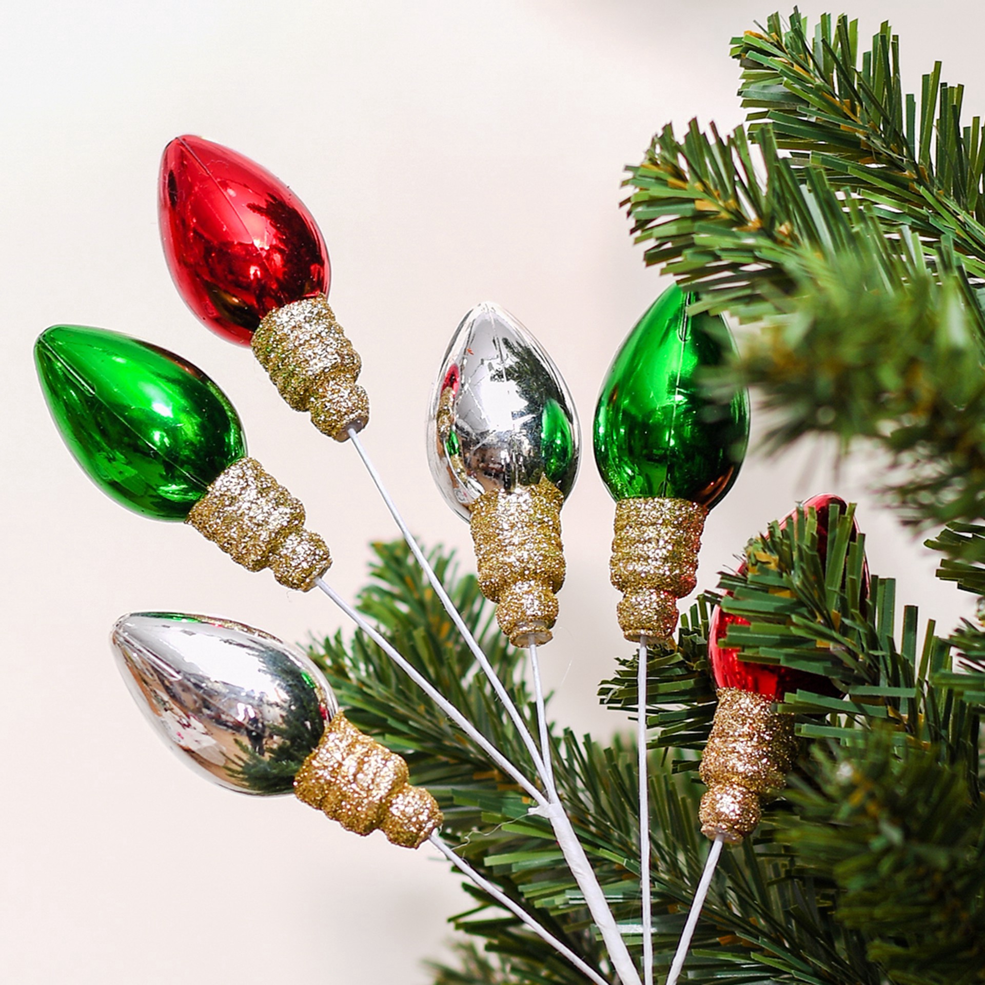 slide 4 of 4, 11.5" Red, Green & Silver Bulb Pick By Ashland, 11.5 in