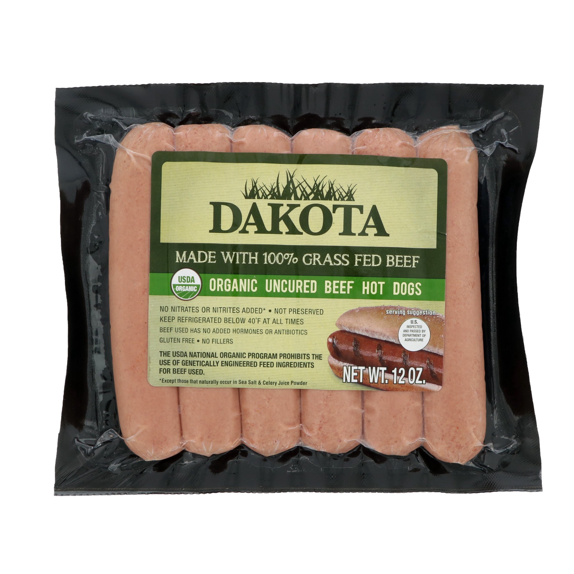 slide 1 of 1, Dakota Organic Beef Hot Dog, 12 oz