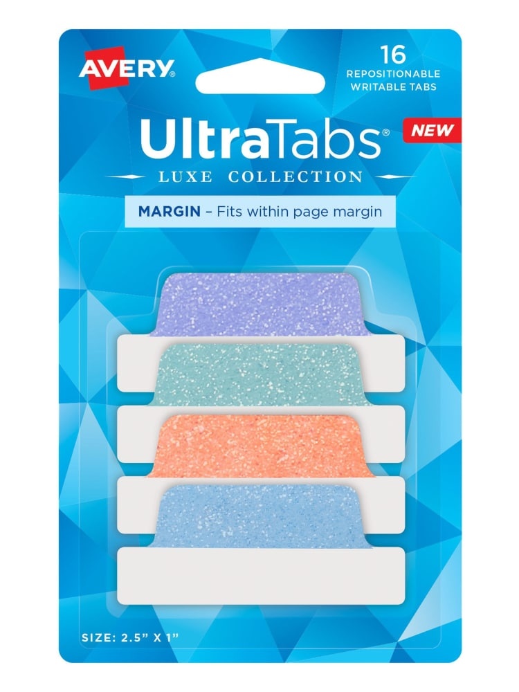 slide 1 of 1, Avery Luxe Pastel Gold Shimmer Margin Tabs, 16 ct