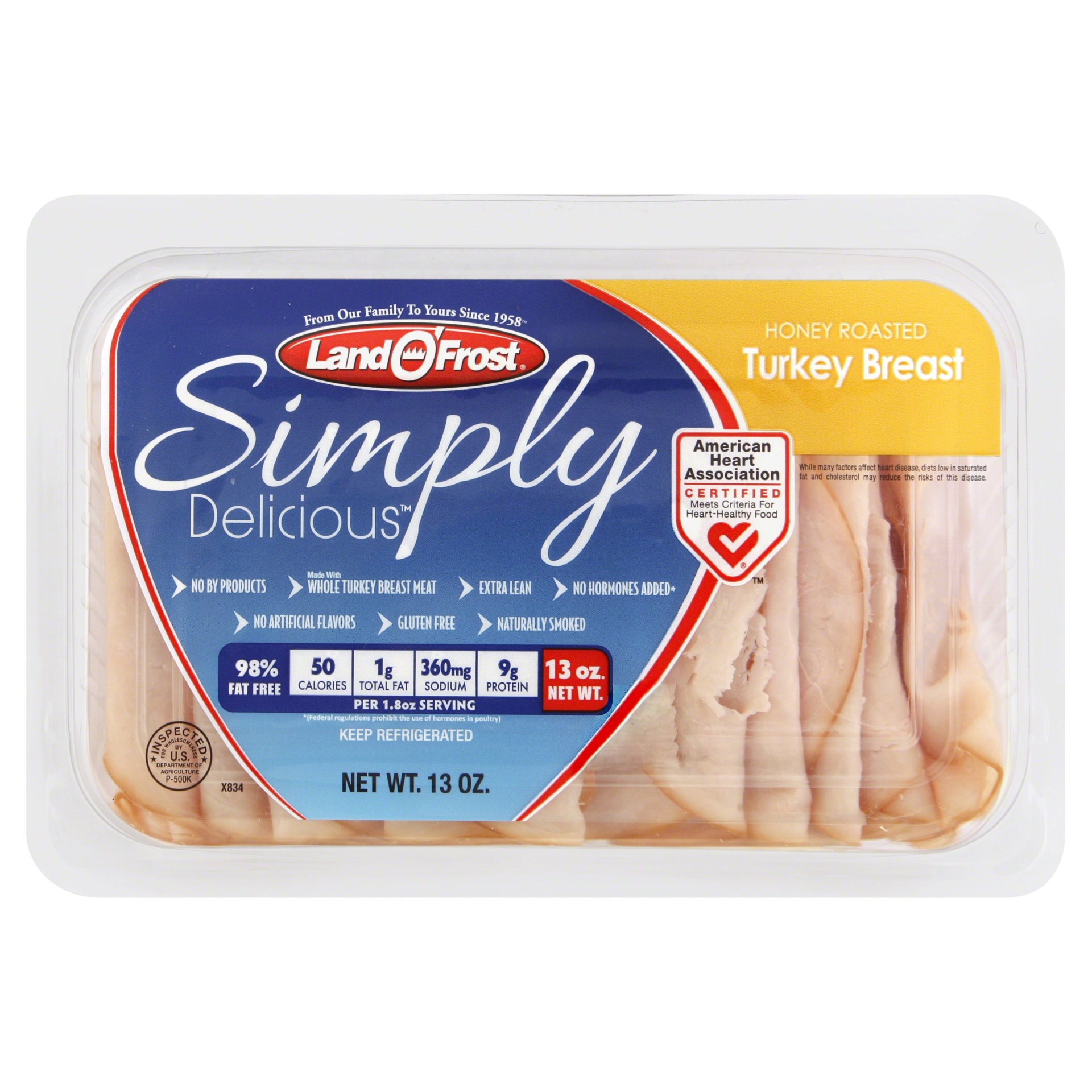 slide 1 of 6, Land O' Frost Simply Delicious Honey Roasted Turkey Breast, 13 oz