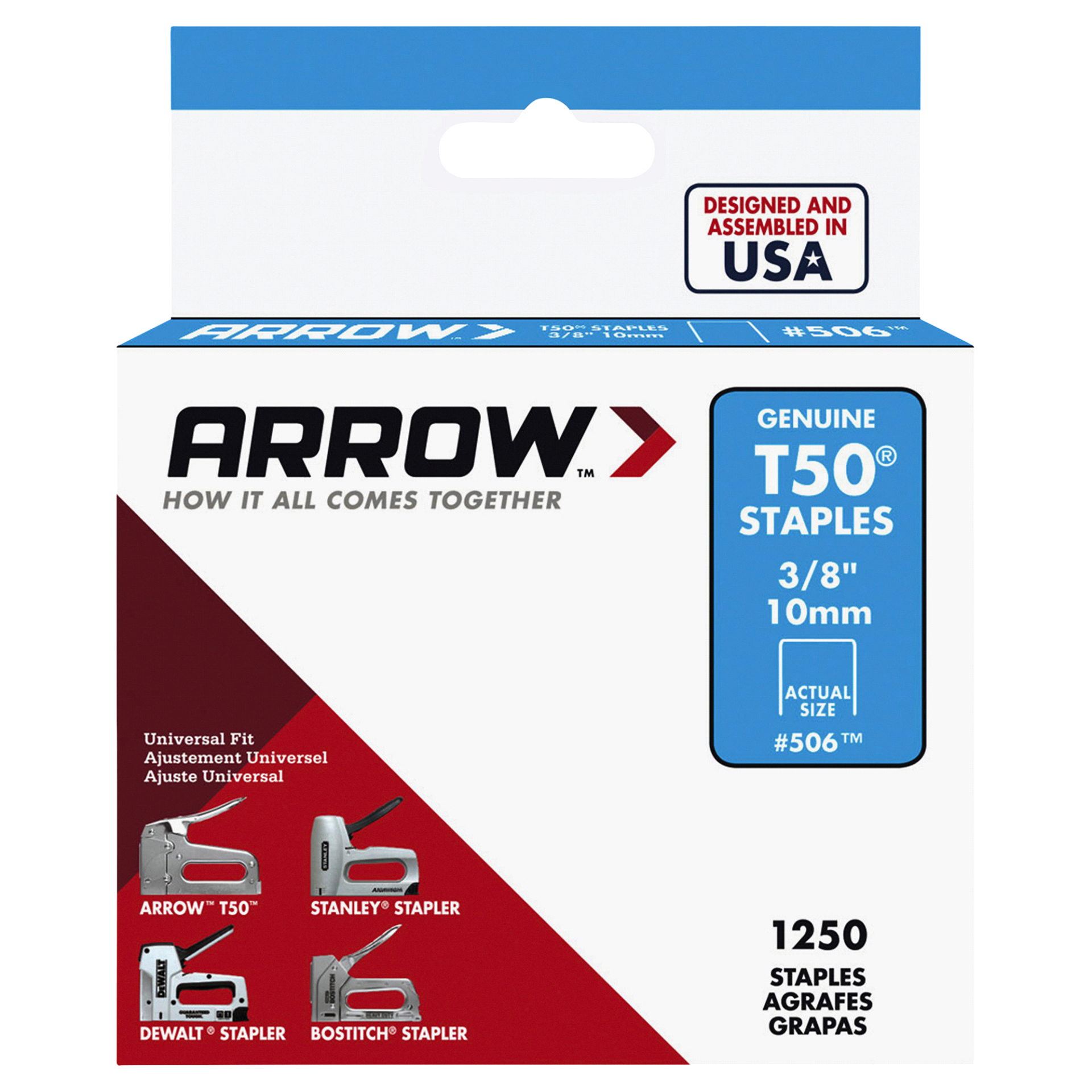 slide 1 of 1, Arrow 506 Genuine T50 3/8 Staples, 4 ct